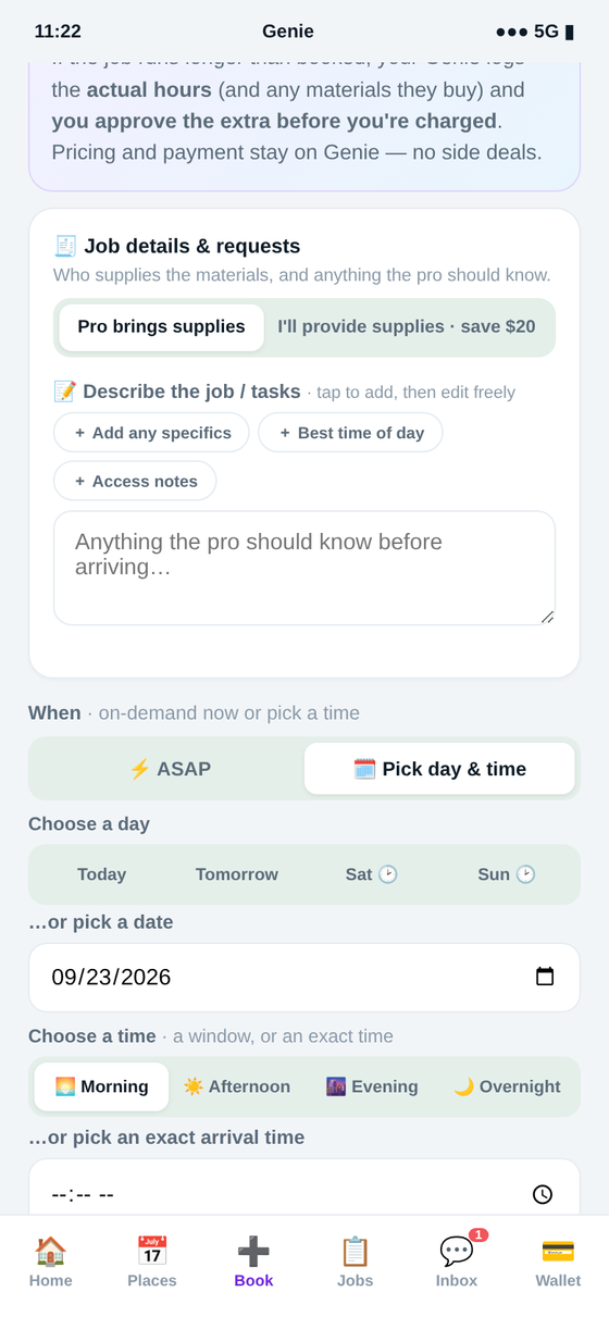 Booking home helpers (genies) in the Genie app — book an extra pair of hands, by the hour